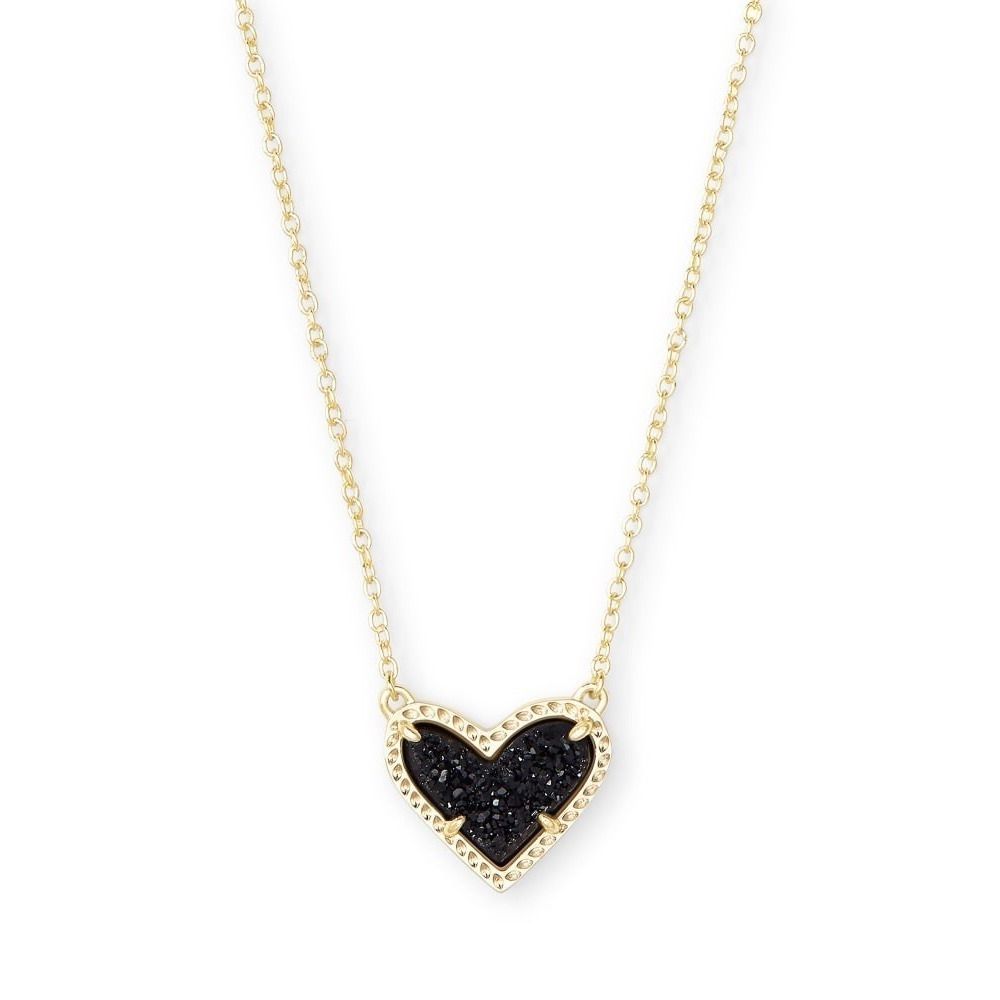 Kendra Scott Ari Heart Pendant Women's Black 14k Gold Plated Necklace ERK1893
